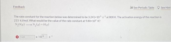 Solved The rate constant for the reaction below was | Chegg.com