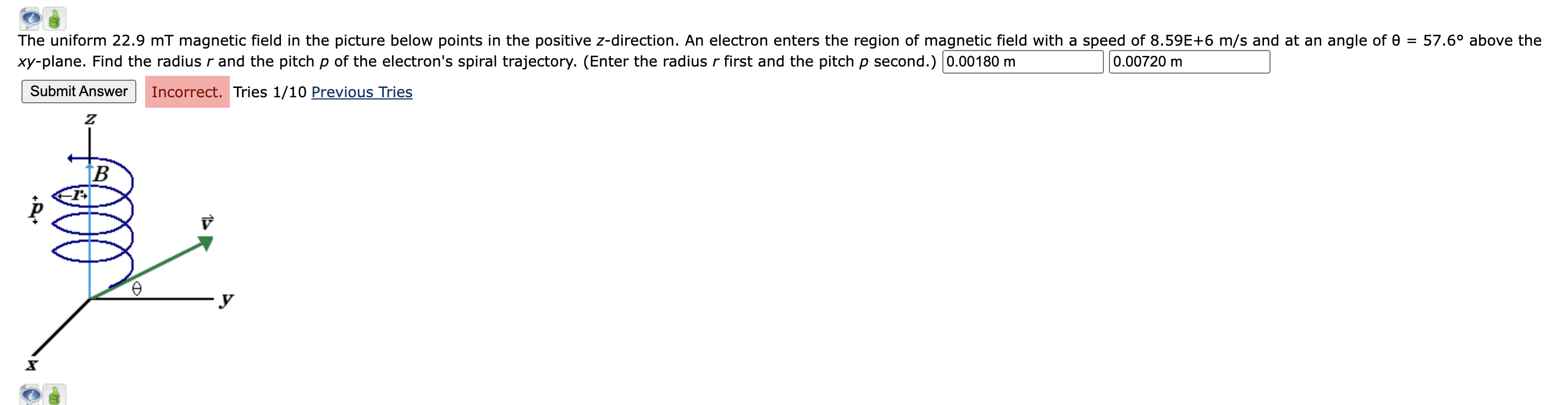 Solved xyplane. Find the radius r ﻿and the pitch p ﻿of the