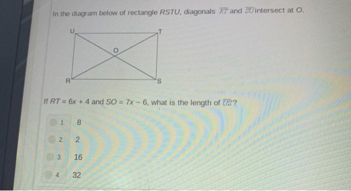 Solved In The Diagram Below Of Rectangle Rstu Diagonals Chegg Com