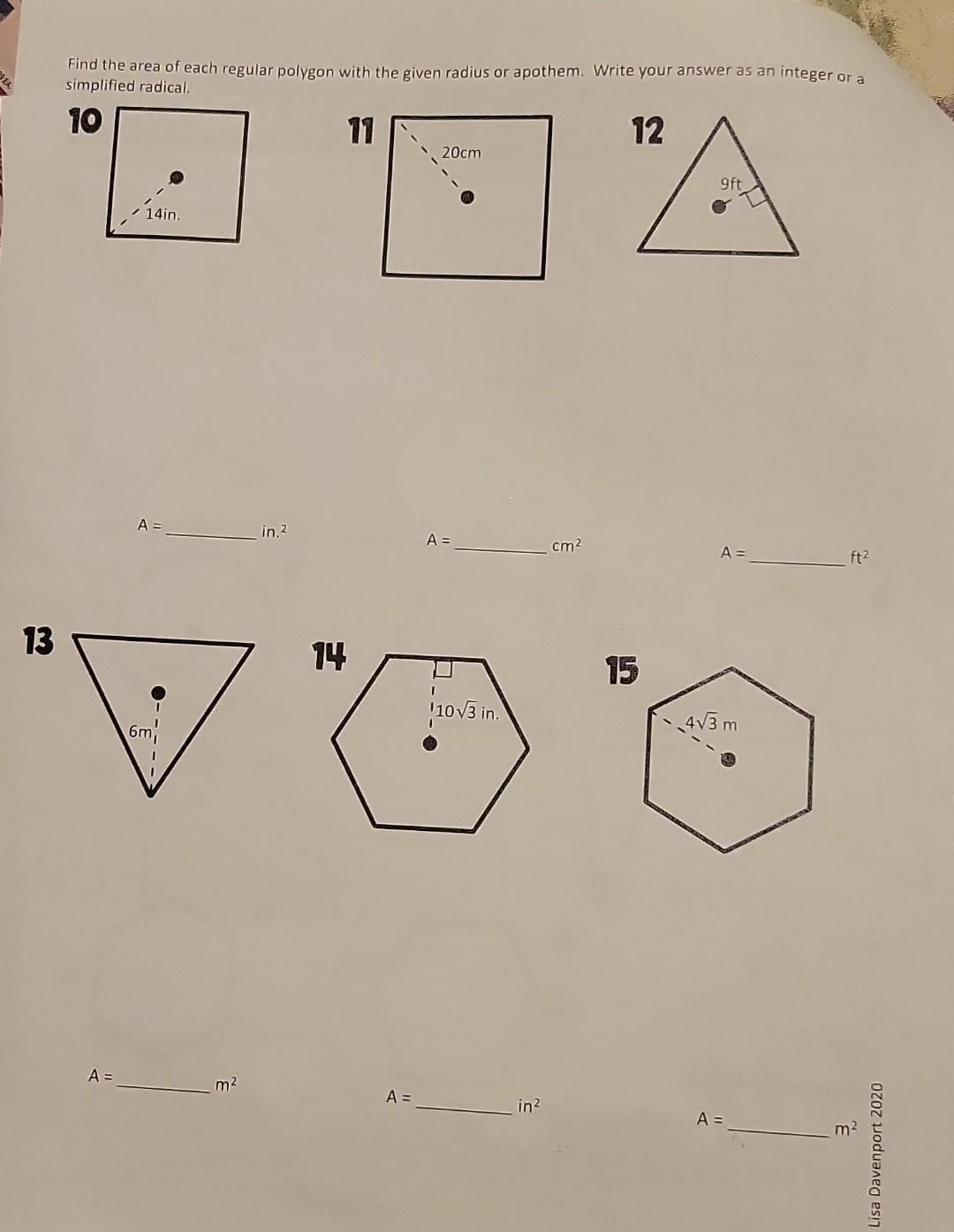 how to find area of a regular polygon with radius