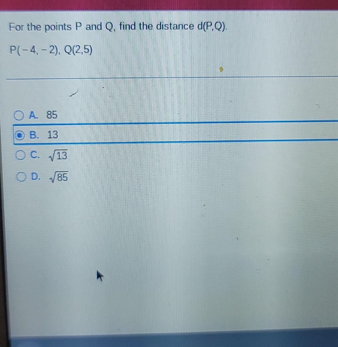 Solved For the points P and Q, find the distance d(P,Q). | Chegg.com