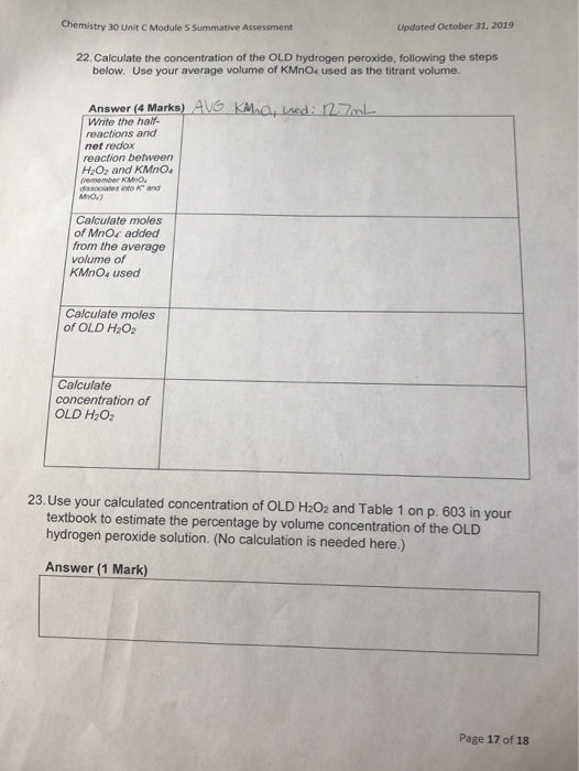 Solved Updated October 31, 2019 Chemistry 30 Unit Module 5 | Chegg.com