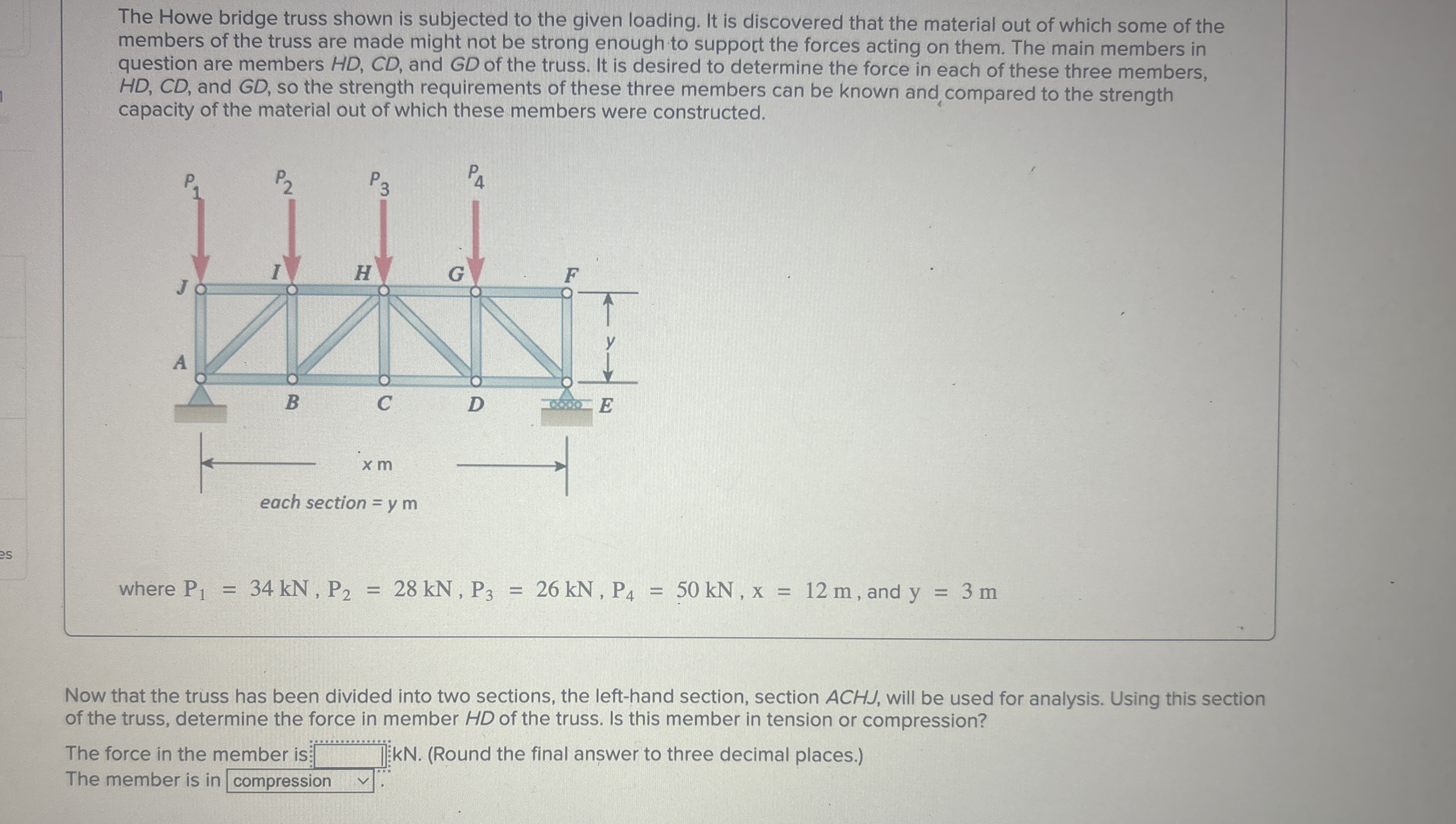 Solved The Howe bridge truss shown is subjected to the given | Chegg.com