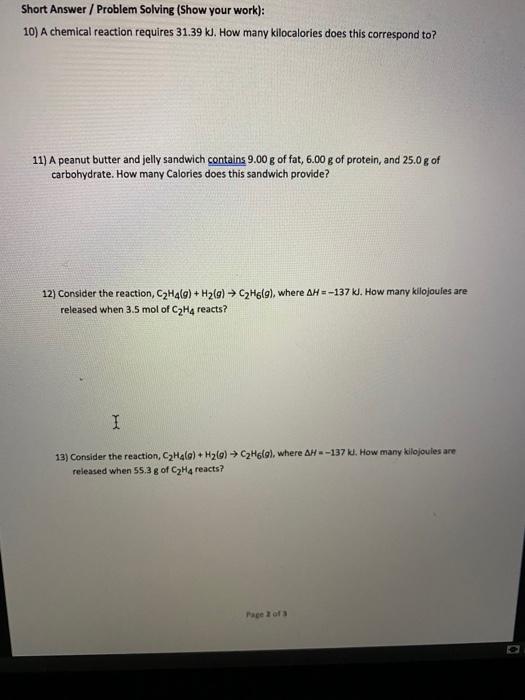 Solved Short Answer / Problem Solving (Show your work): 10