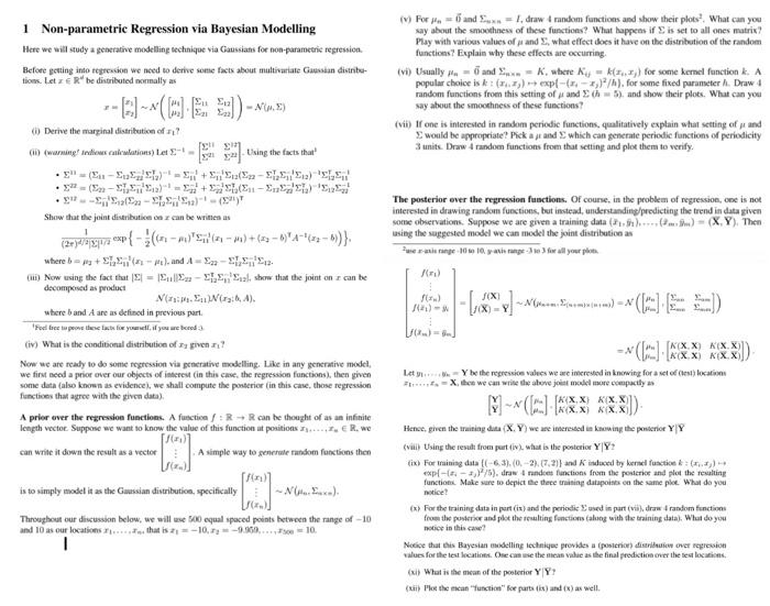 1 Non-parametric Regression Via Bayesian Modelling | Chegg.com