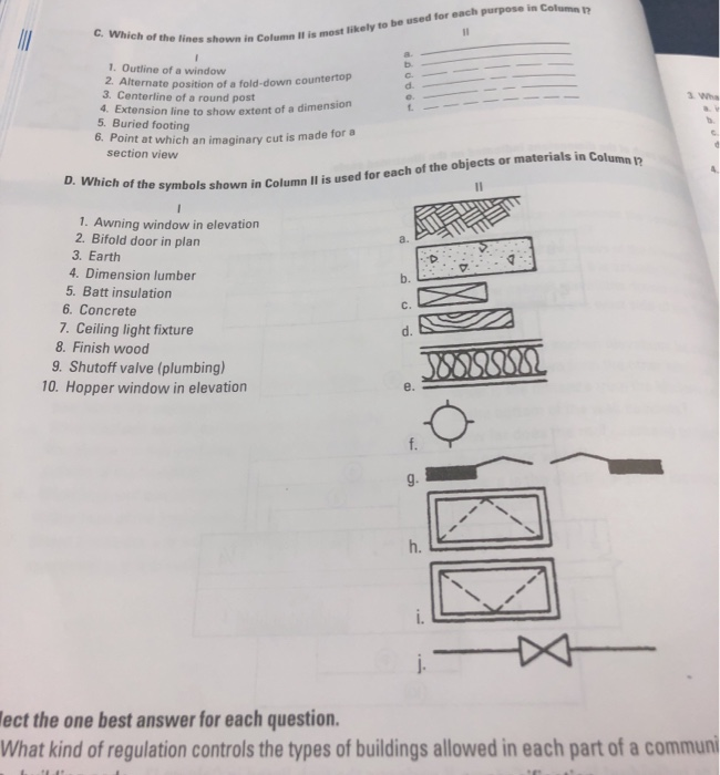 Solved G Which Of The Lines Shown In Column Il Is Mos Sh
