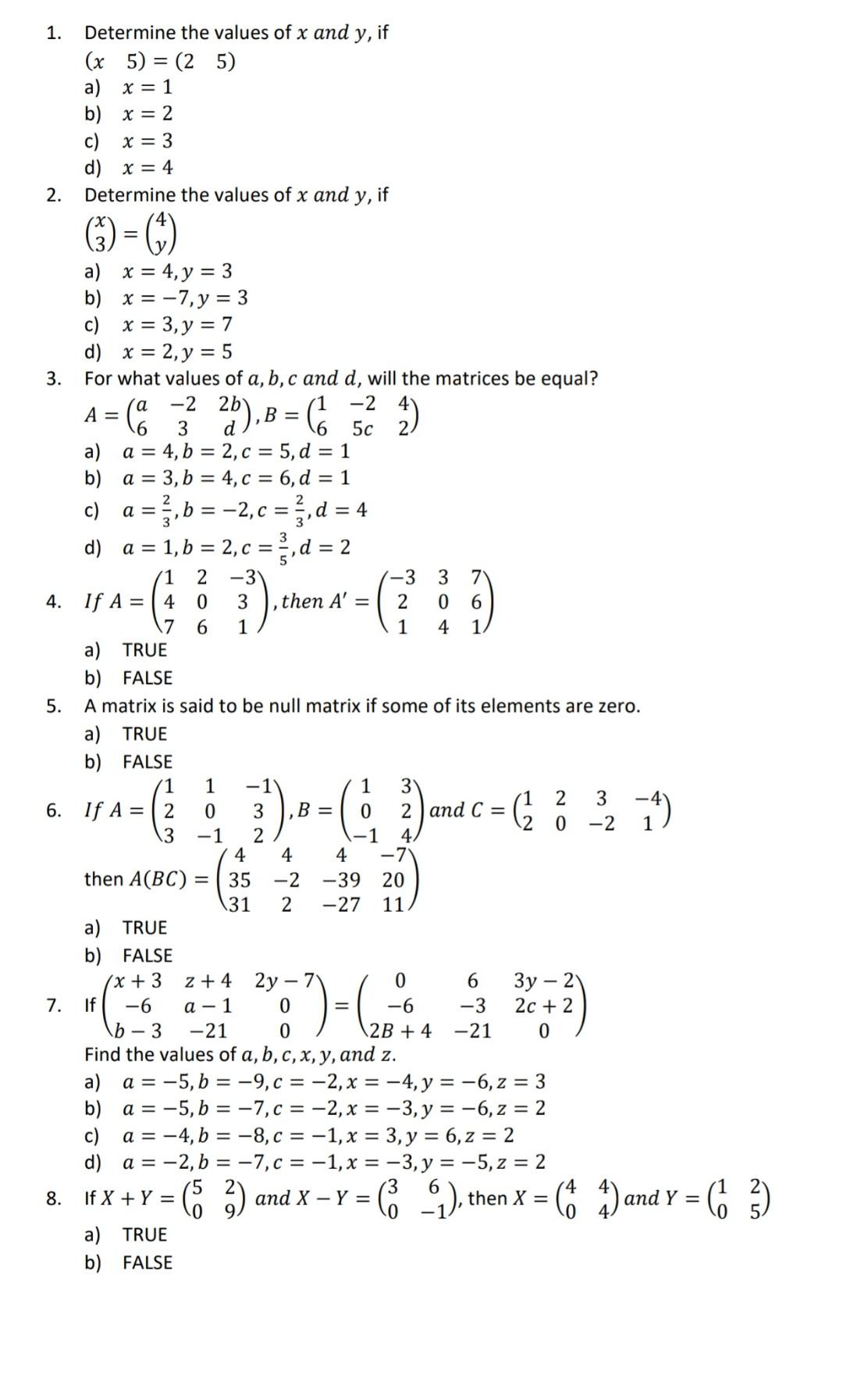 Solved 1. Determine the values of x and y, if (x 5) = (25) | Chegg.com