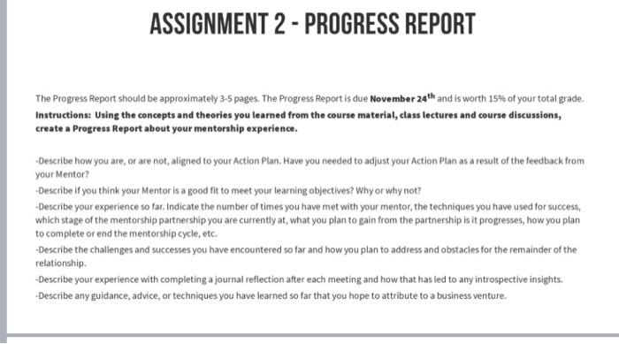 Solved ASSIGNMENT 2 - PROGRESS REPORT The Progress Report | Chegg.com