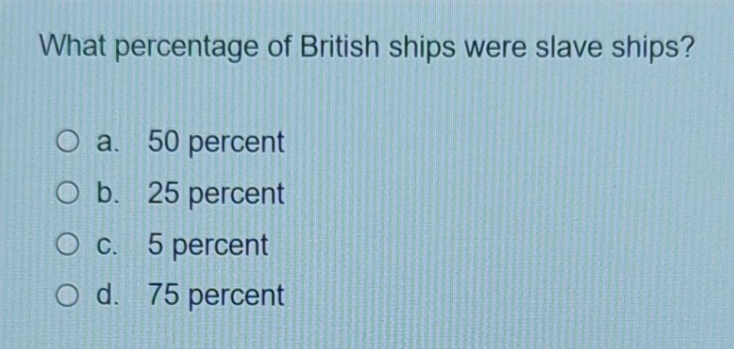 What percentage of British ships were slave ships? a.