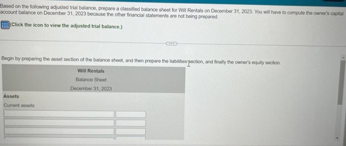 Solved Based On The Following Adjusted Trial Balance, | Chegg.com