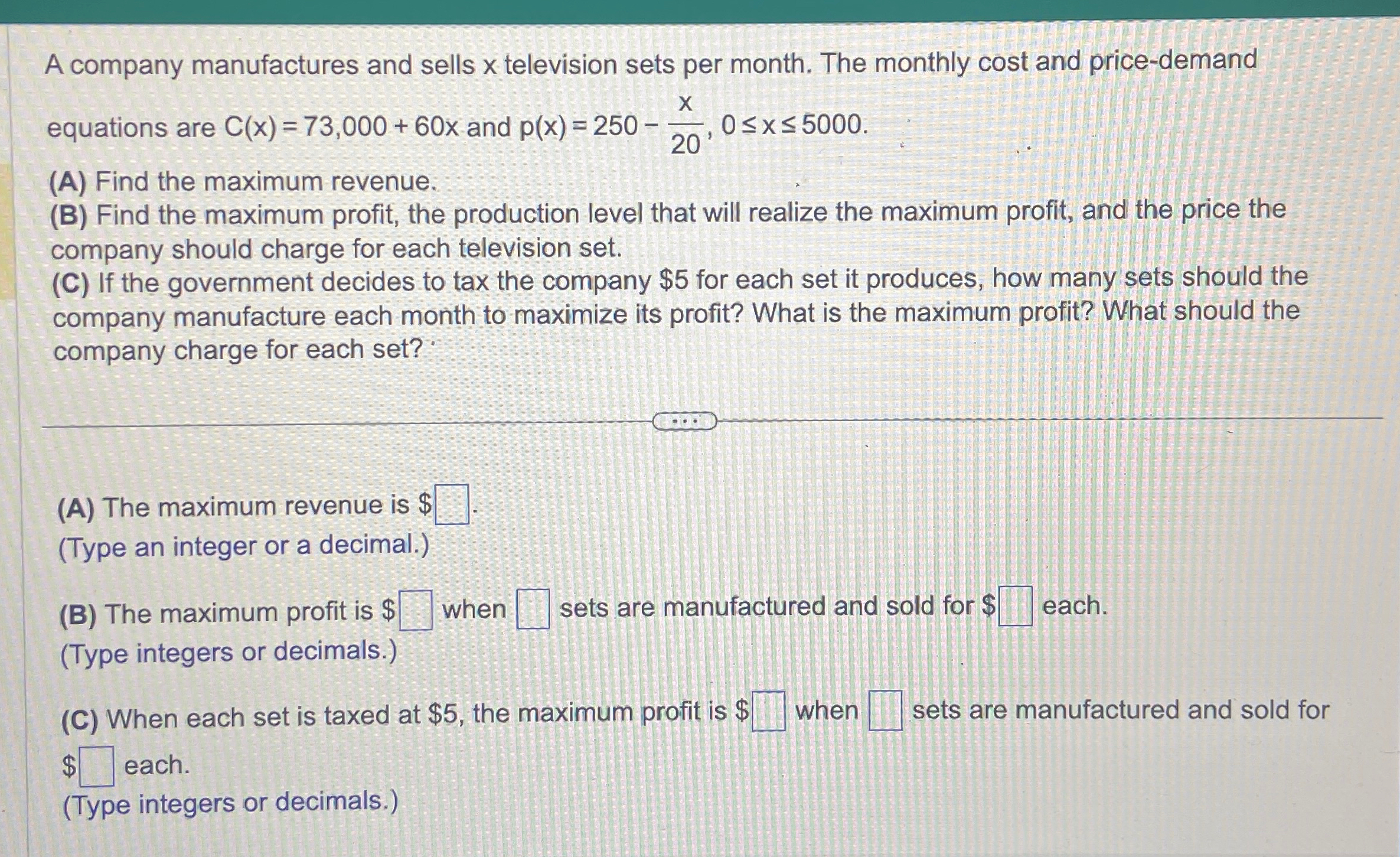 Solved A company manufactures and sells x ﻿television sets | Chegg.com