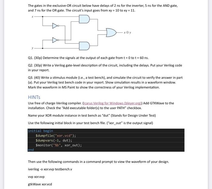 Solved The gates in the exclusive-OR circuit below have | Chegg.com