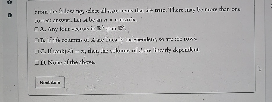 Solved From the following, select all statements that are | Chegg.com