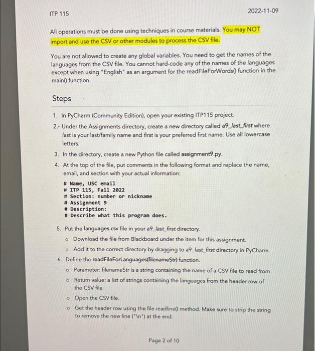 Solved Assignment 9 - Files Learning Objective Read data | Chegg.com