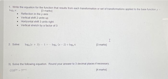 Solved . 1. Write the equation for the function that results | Chegg.com