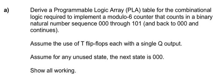 Derive a Programmable Logic Array (PLA) table for the | Chegg.com