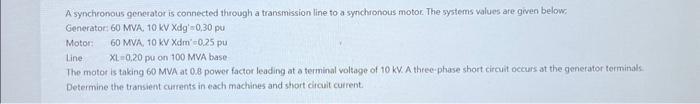 Solved A synchronous generator is connected through a | Chegg.com