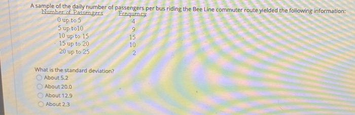 Solved A sample of the daily number of passengers per bus | Chegg.com