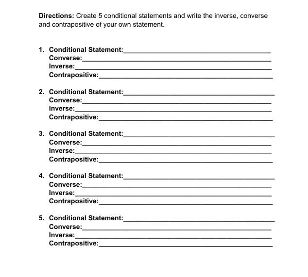 Solved Directions: Create 5 conditional statements and Chegg.com