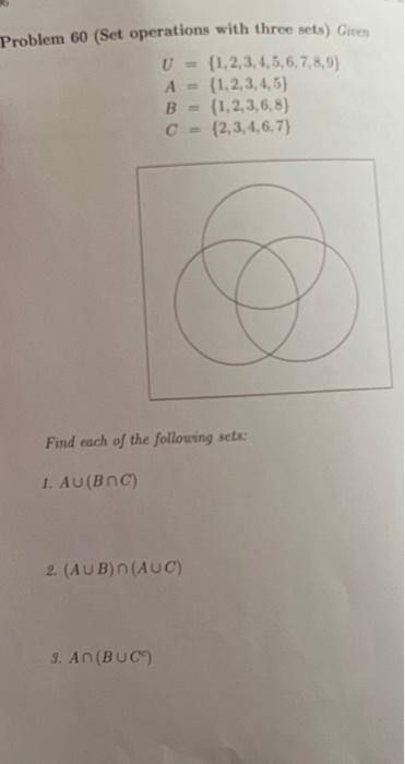 Solved Problem 60 (Set Operations With Three Sets) Given | Chegg.com