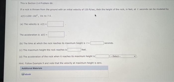 Solved This is Section 2.4 Problem 66: If a rock is thrown | Chegg.com