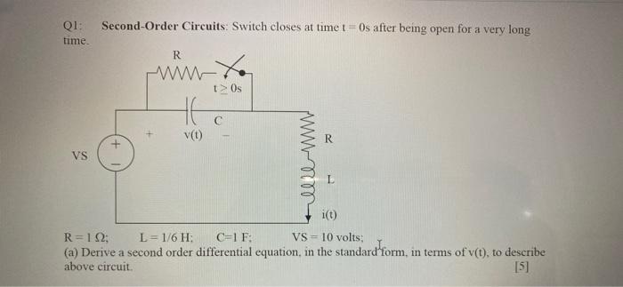 Solved Second Order Circuits Switch Closes At Time Tos A Chegg Com