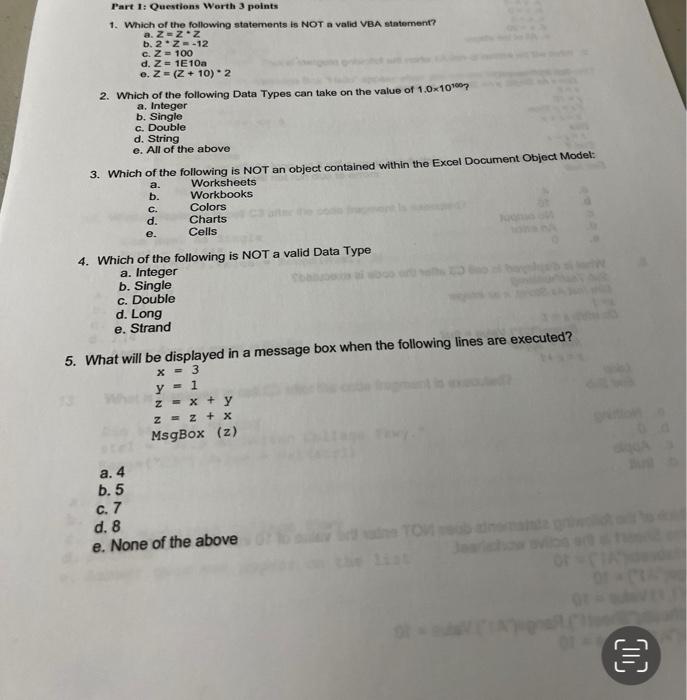 Solved Part 1: Questions Worth 3 points 1. Which of the | Chegg.com