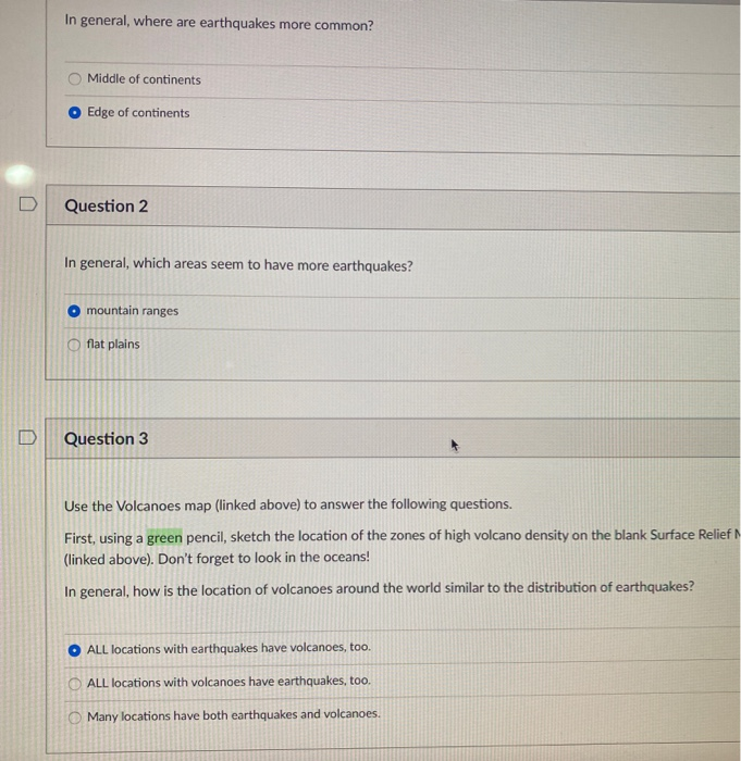 Solved 1 pts Question 4 How is the location of volcanoes | Chegg.com