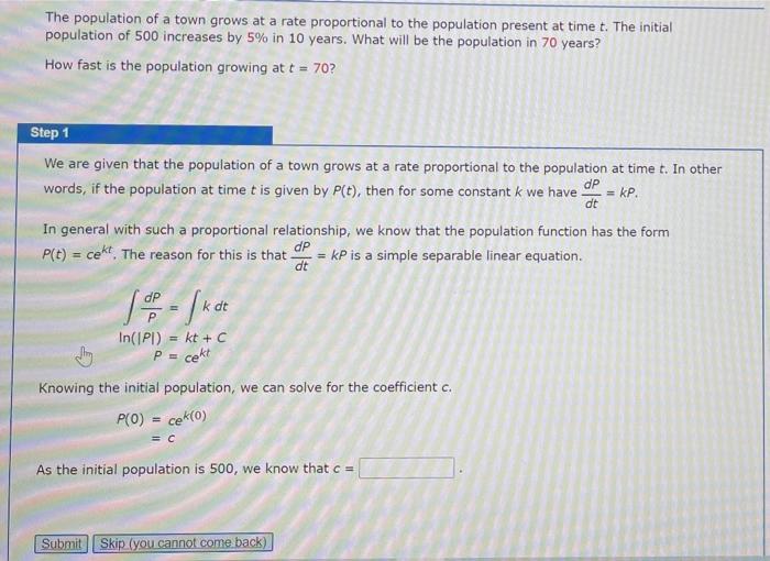 solved-the-population-of-a-town-grows-at-a-rate-proportional-chegg