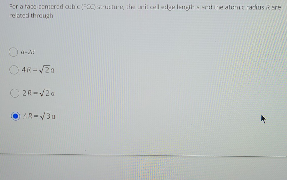 Solved For a face-centered cubic (FCC) structure, the unit | Chegg.com