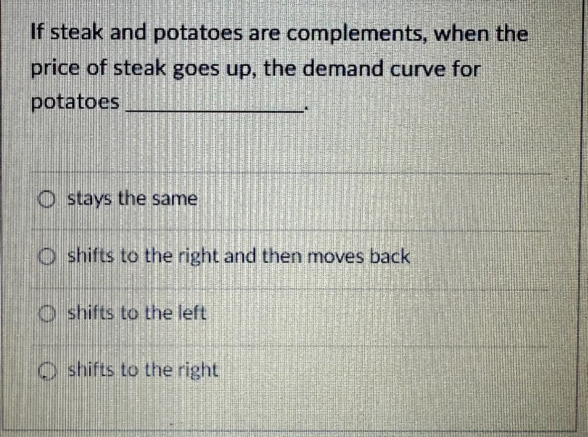 Solved If steak and potatoes are complements, when the price