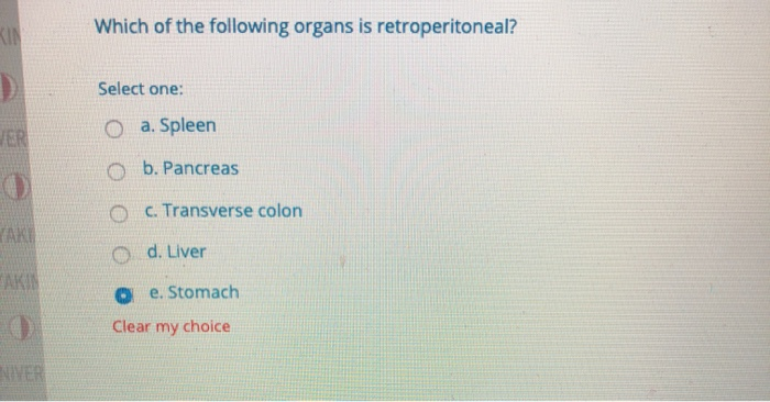 Solved Which of the following organs is retroperitoneal? | Chegg.com