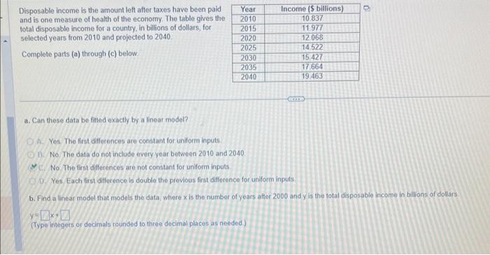 Solved Disposable income is the amount left after taxes have | Chegg.com
