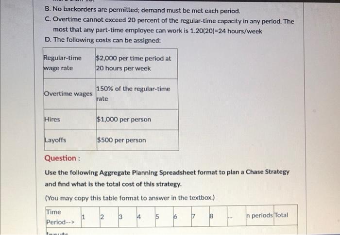 Solved Answer Using The Aggregate Planning Spreadsheet The | Chegg.com