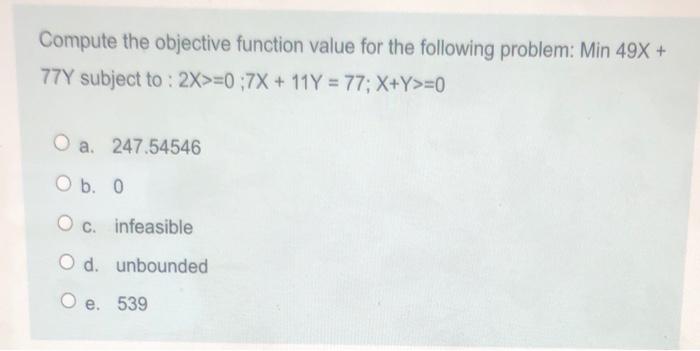 Solved Compute The Objective Function Value For The | Chegg.com