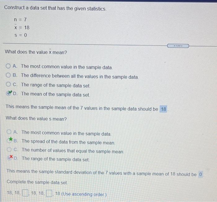 Solved Construct a data set that has the given statistics. n | Chegg.com
