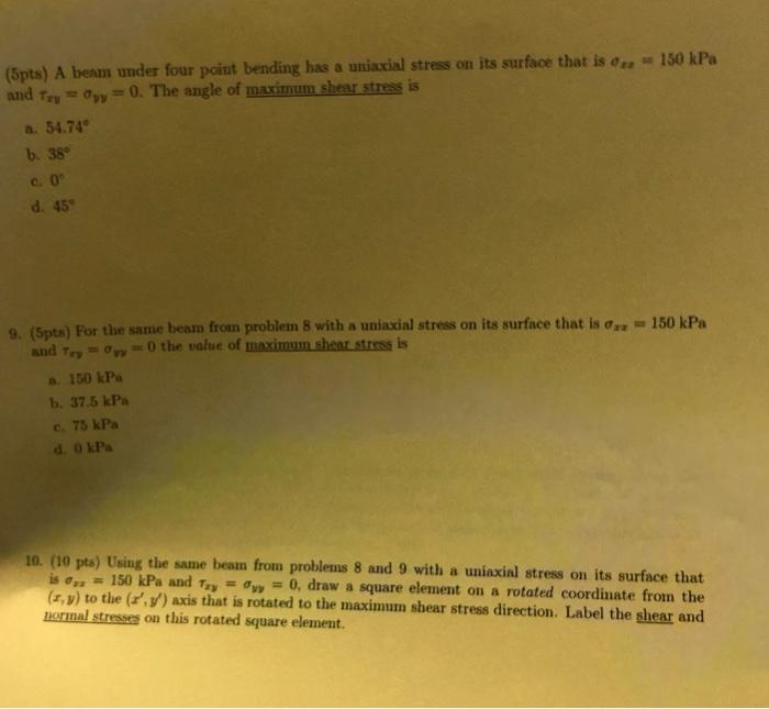 Solved (5pts) A beam under four point bending has a uniaxial | Chegg.com