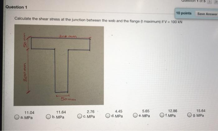 Solved Question 1 10 points Save Answer Calculate the shear | Chegg.com