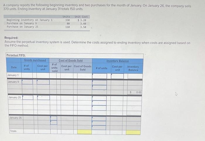 Solved A company reports the following beginning inventory | Chegg.com