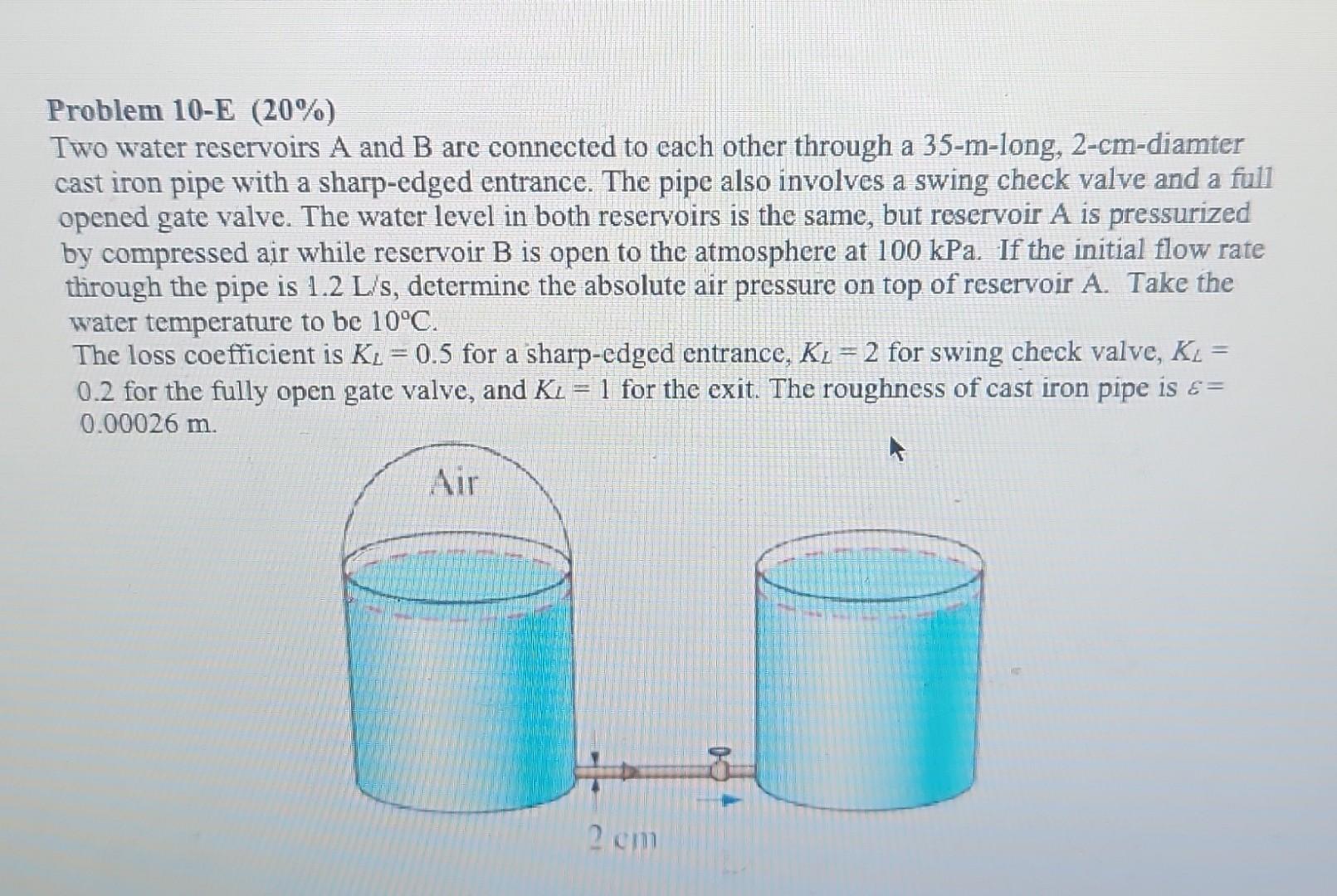 Problem 10-E (20%) Two Water Reservoirs A And B Are | Chegg.com