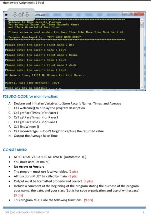 Solved Homework Assignment 5 Pool Homework Assignment 5-A | Chegg.com
