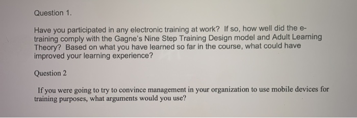 Solved Question 1. Have you participated in any electronic | Chegg.com