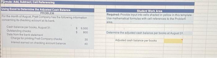Solved Formula: Add Subtract: Cell Referencing Student Work | Chegg.com