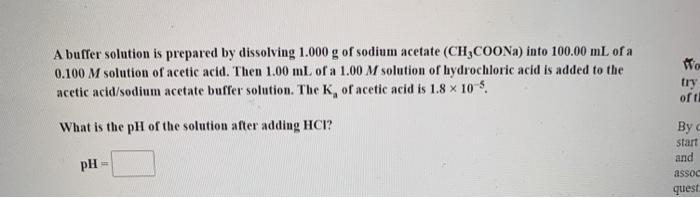 Solved A buffer solution is prepared by dissolving 1.000 g | Chegg.com
