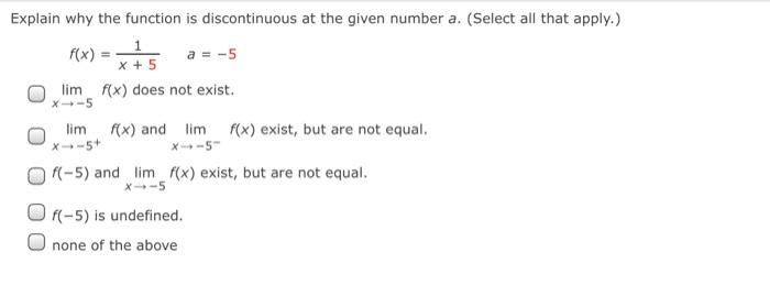 Solved Explain why the function is discontinuous at the | Chegg.com