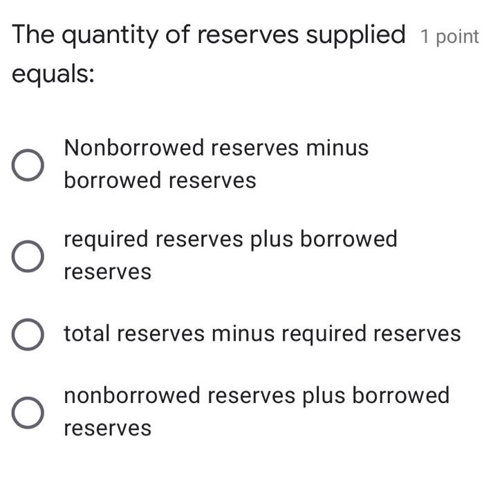 Solved The quantity of reserves supplied 1 point equals: | Chegg.com