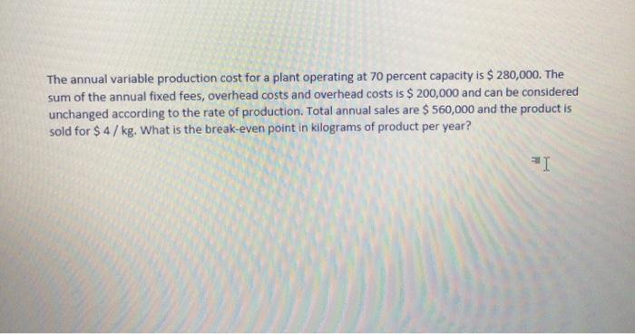Solved The annual variable production cost for a plant | Chegg.com