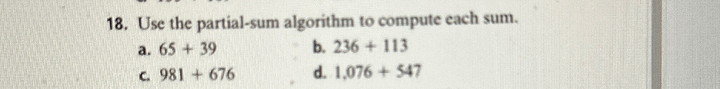 Solved Use the partial-sum algorithm to compute each | Chegg.com