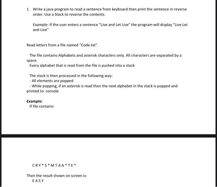 Solved 1. Write a java program to read a sentence from | Chegg.com