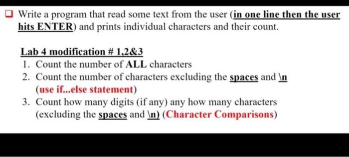 Solved Write a program that read some text from the user (in | Chegg.com